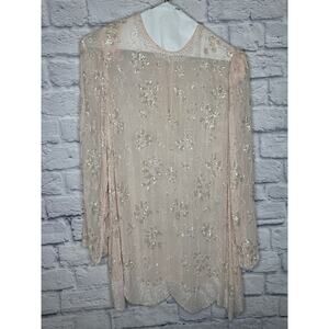 Vintage Pale Pink Fully Beaded Long Sleeve Women's Formal Top Mother of Bride SM